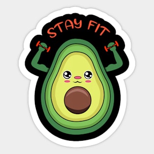 Stay Fit, cute avocado  lifting weights Sticker